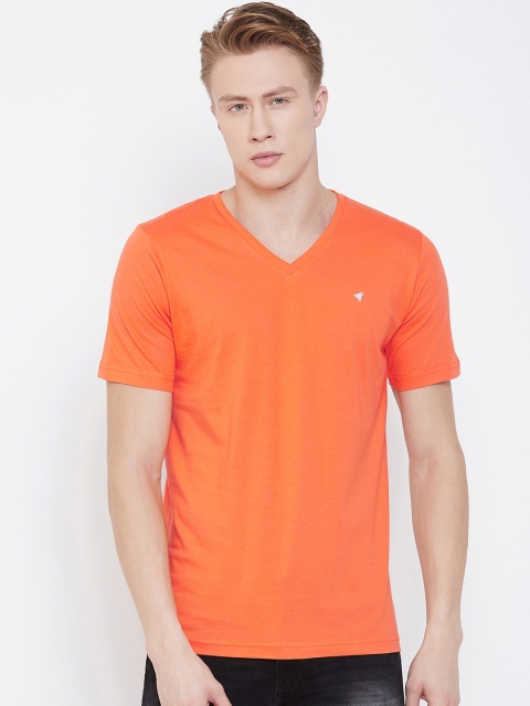 

NEVA Men Orange Solid V-Neck T-shirt
