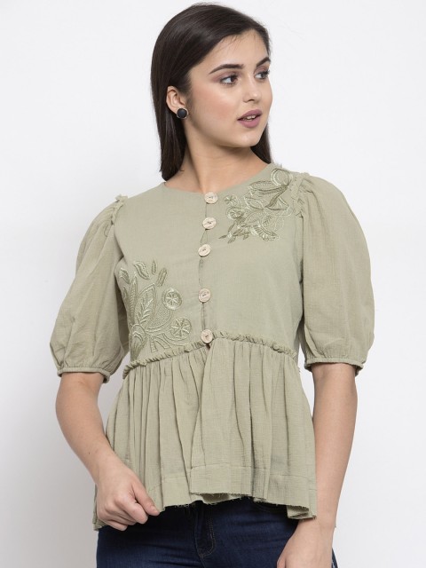 

Global Republic Women Green Embroidered Top