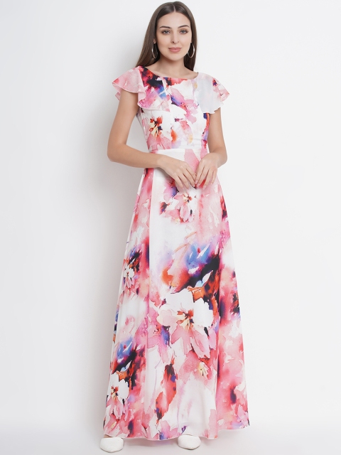 

Lady Stark Women White & Pink Printed Maxi Dress