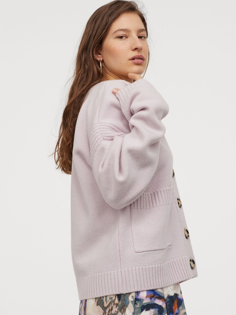 

H&M Women Purple Boxy Wool Cardigan