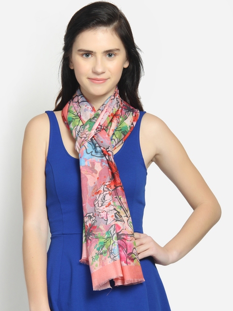 

Anekaant Women Peach-Coloured & Green Printed Scarf