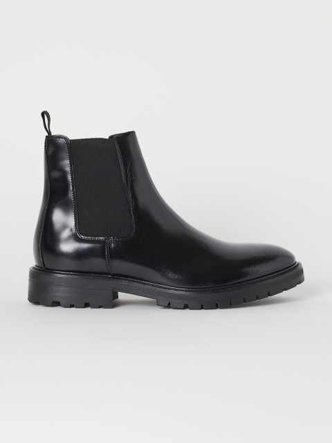 

H&M Men Solid Leather Chelsea Boots, Black