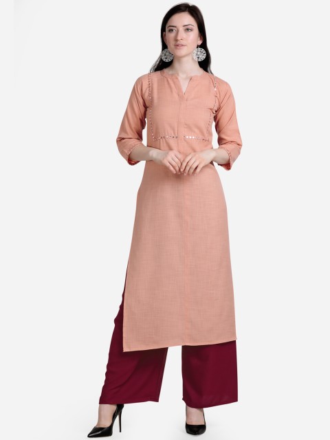 

Silk Bazar Women Peach-Coloured & Gold-Coloured Embellished Straight Kurta