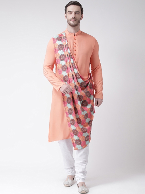 

DEYANN Men Pink Solid Straight Kurta With Attached Drape
