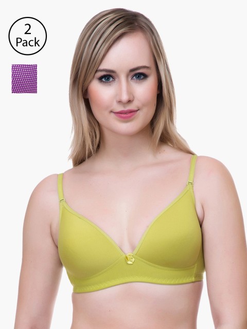 

Lady Lyka Pack of 2 Printed Non-Wired Lightly Padded T-shirt Bra BREEZE-GRN-COSTA-001-PPL, Fluorescent green