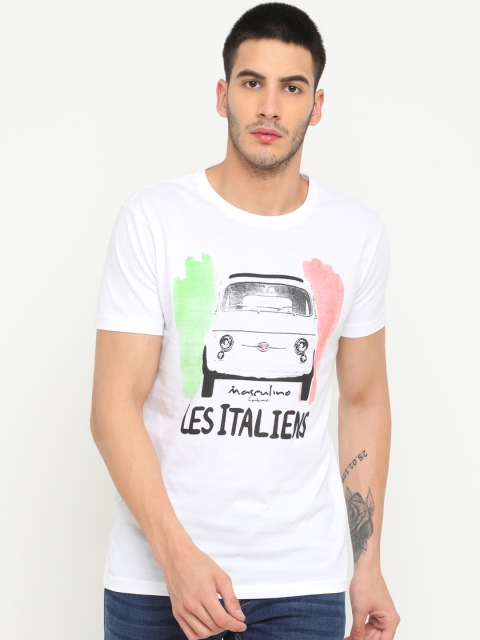 

Masculino Latino Men White & Black Printed Round Neck T-shirt