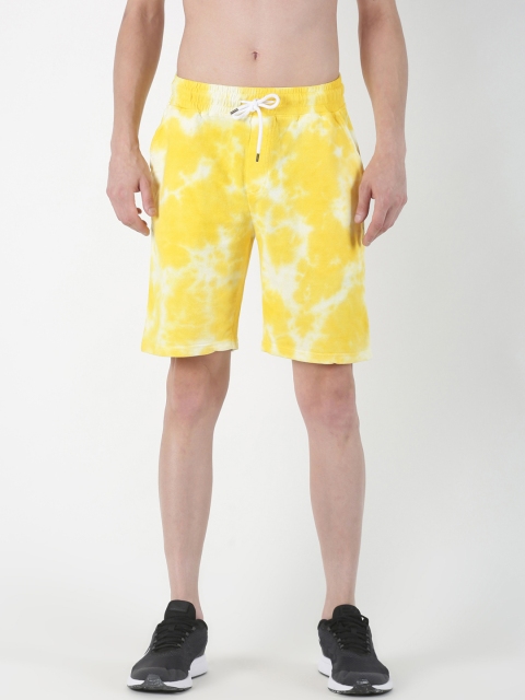 

Blue Saint Men Yellow & White Dyed Regular Fit Shorts