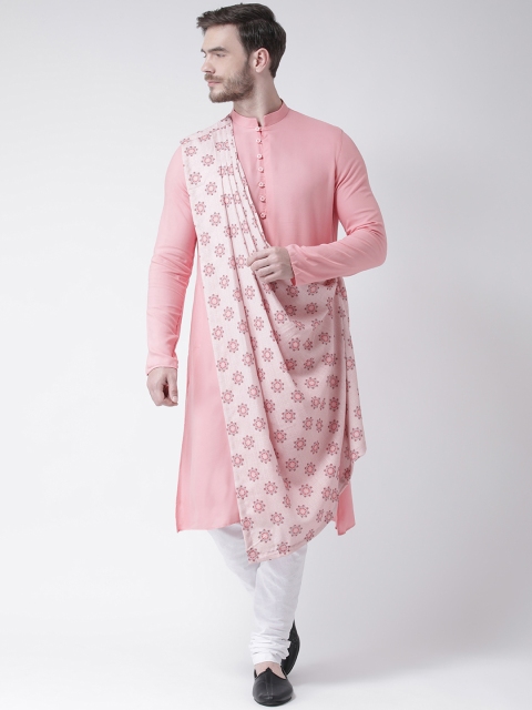 

DEYANN Men Pink Solid Straight Kurta With Attached Drape
