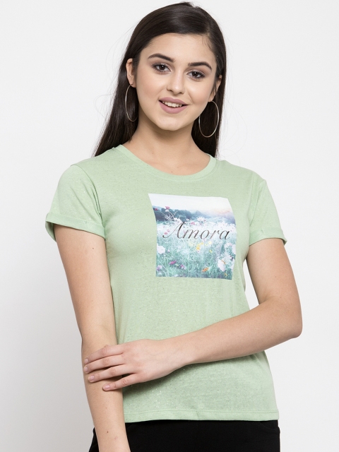 

Global Republic Women Green Printed Round Neck T-shirt