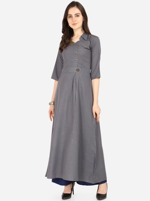 

Silk Bazar Women Grey & Navy Blue Solid Kurti with Palazzos