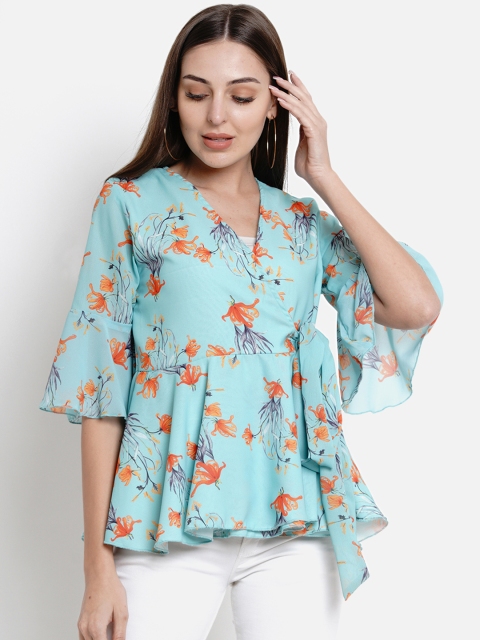 

Lady Stark Women Turquoise Blue & Orange Printed Wrap Top