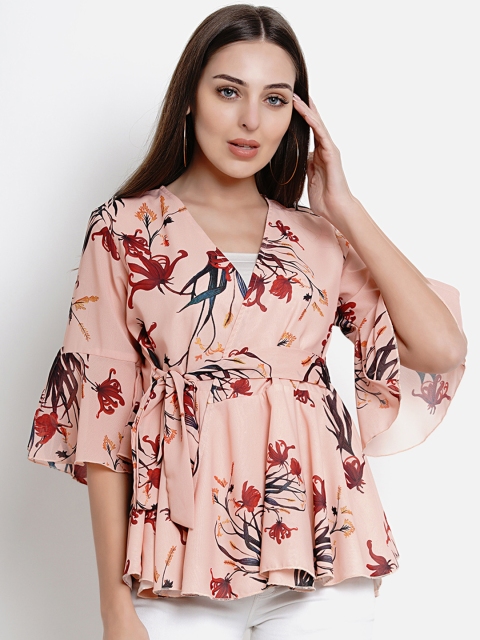 

Lady Stark Women Peach-Coloured & Green Printed Wrap Top