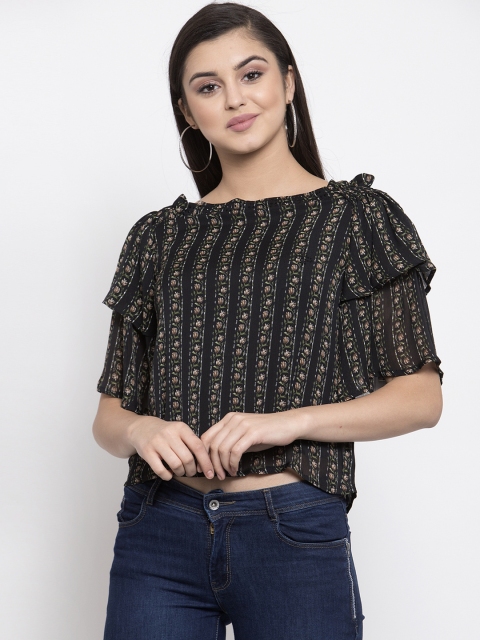 

Global Republic Women Black & Brown Printed Crop A-Line Top