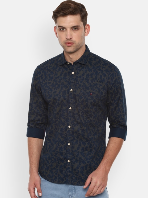 

Louis Philippe Jeans Men Navy Blue & Olive Green Slim Fit Printed Casual Shirt