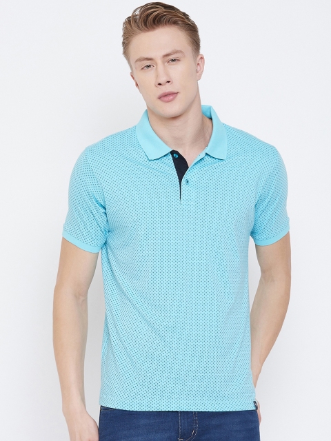 

NEVA Men Turquoise Blue Printed Polo Collar T-shirt