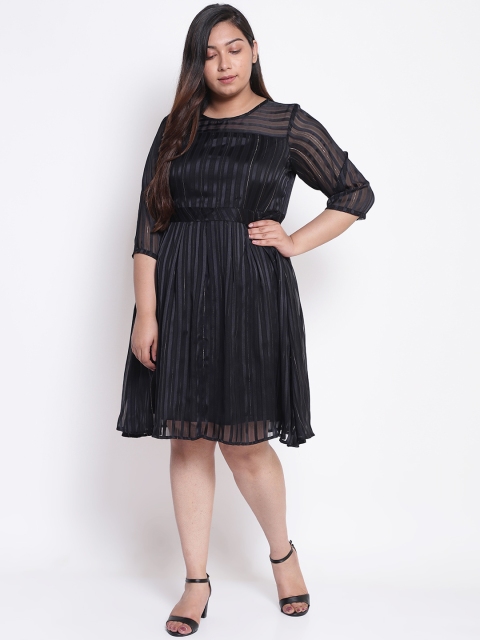 

Amydus Women Black Striped Fit and Flare Dress