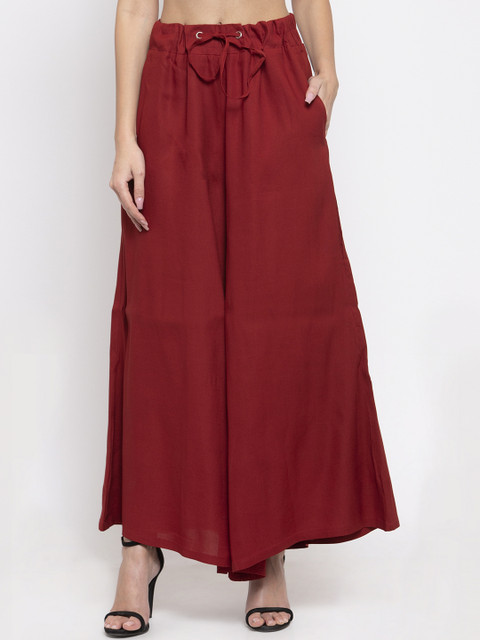 

Purple State Women Maroon Solid Flared Palazzos