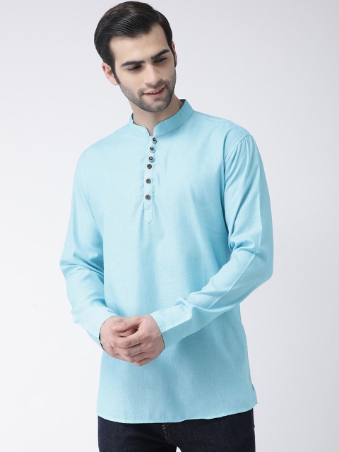 

SG LEMAN Men Turquoise Blue Solid Straight Kurta