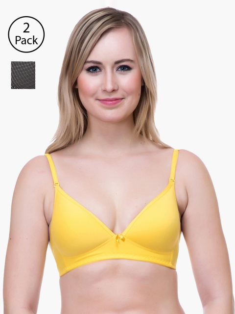 

Lady Lyka Pack Of 2 Printed Non-Wired Lightly Padded T-shirt Bra BREEZE-YLW-COSTA-001-BLK, Yellow