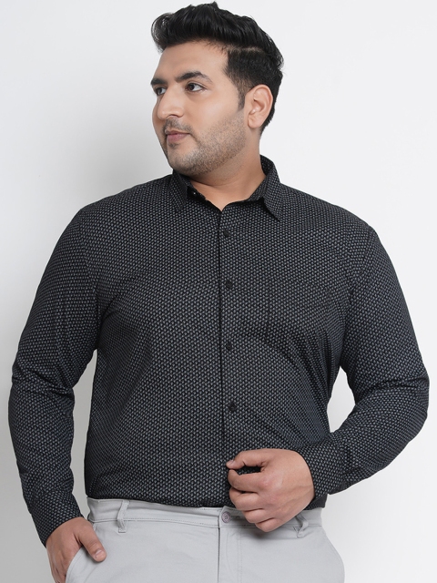 

John Pride Plus Size Men Black Grey Regular Fit Printed Formal Shirt