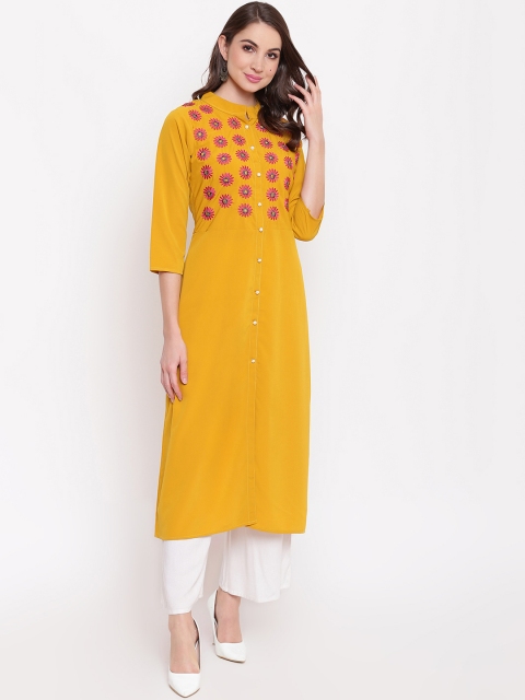 Napra Women Mustard Yellow & White Embroidered Kurta with Palazzos
