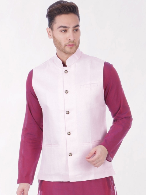 

RAJUBHAI HARGOVINDAS Men Pink Solid Slim-Fit Nehru Jacket