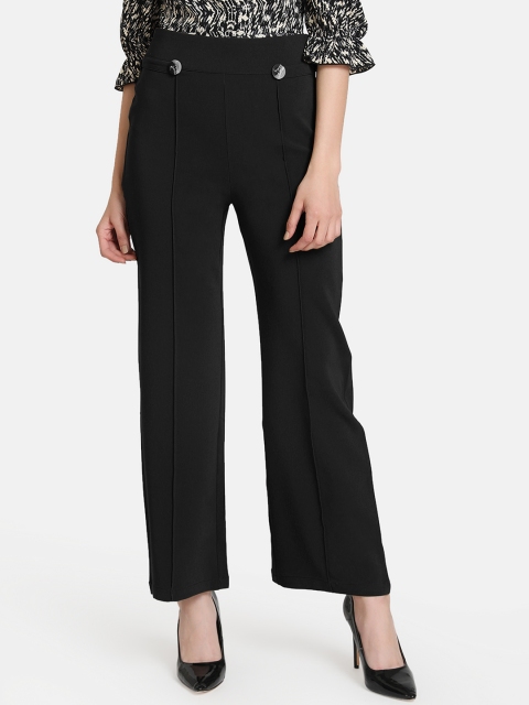 

Kazo Women Black Flared Solid Regular Trousers