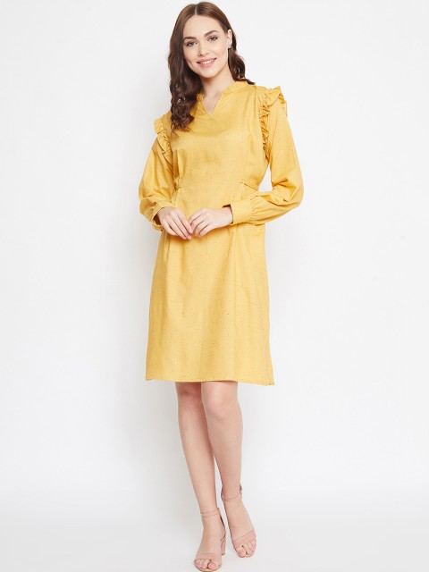 

The Kaftan Company Women Yellow Solid A-Line Dress