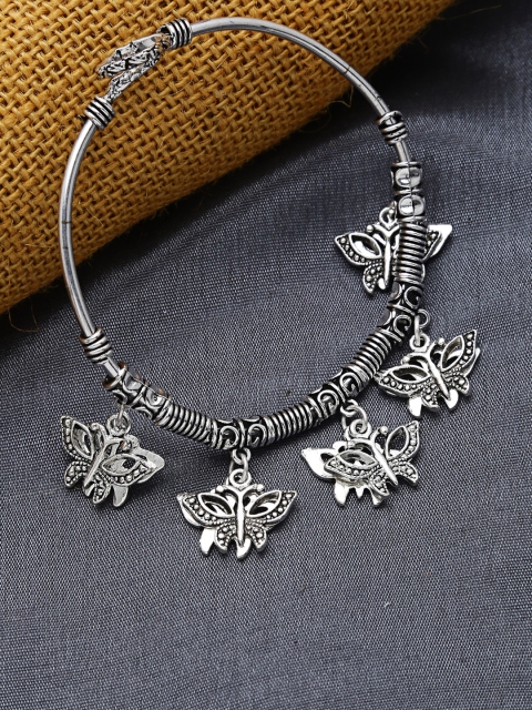 

ZeroKaata Silver-Plated Oxidized Butterfly Charm Bracelet