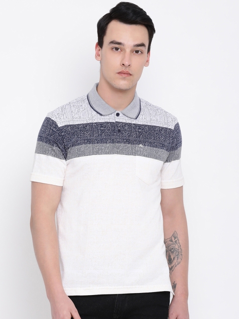 

Monte Carlo Men Grey & White Striped Polo Collar T-shirt