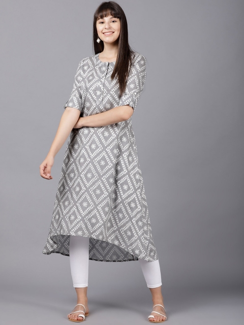 

Vishudh Women Grey & White Printed A-Line Kurta