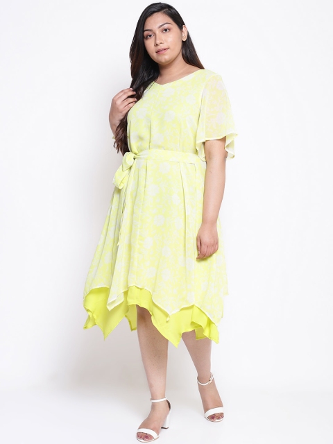 

Amydus Women Yellow & White Printed Fit and Flare Dress