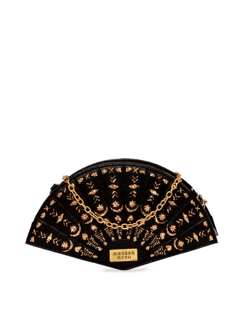 

MODERN MYTH Black & Gold-Toned Embellished Clutch