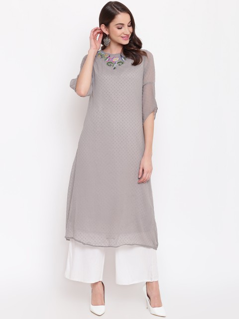 

Napra Women Grey & White Solid Kurta with Palazzos