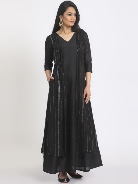 

trueBrowns Women Black Striped Maxi Dress