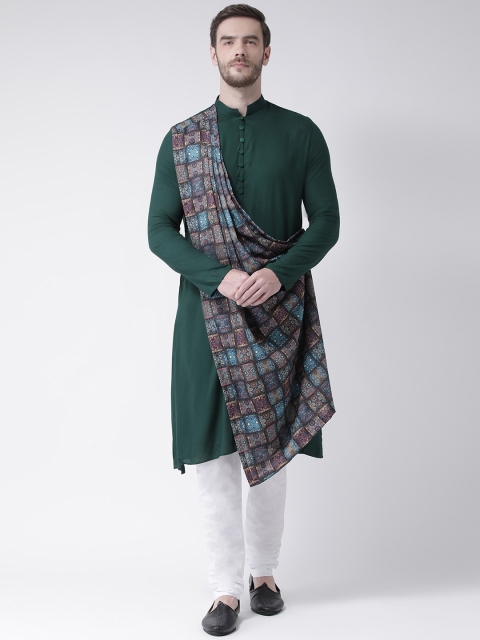 

DEYANN Men Green & Black Solid Straight Kurta With Attached Drape