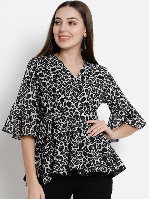 

Lady Stark Women Black & White Printed Wrap Top