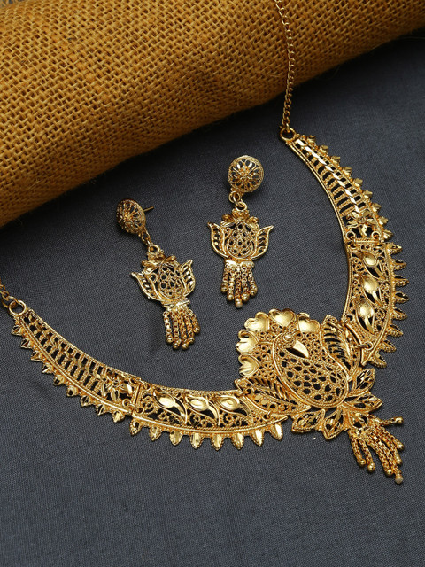 

ZeroKaata Gold-Plated Peacock & Floral Motifs Handcrafted Jewellery Set