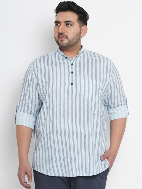 

John Pride Plus Size Men Blue Navy Blue Regular Fit Striped Casual Shirt