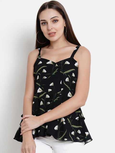 

Lady Stark Women Black & Off-White Printed Peplum Top