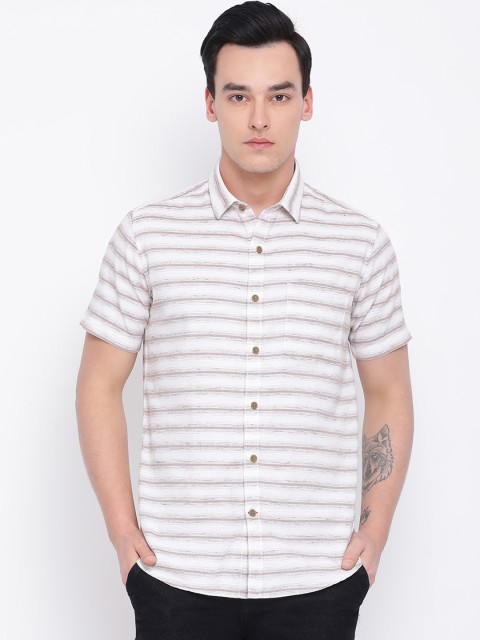 

Monte Carlo Men White & Beige Regular Fit Striped Casual Shirt
