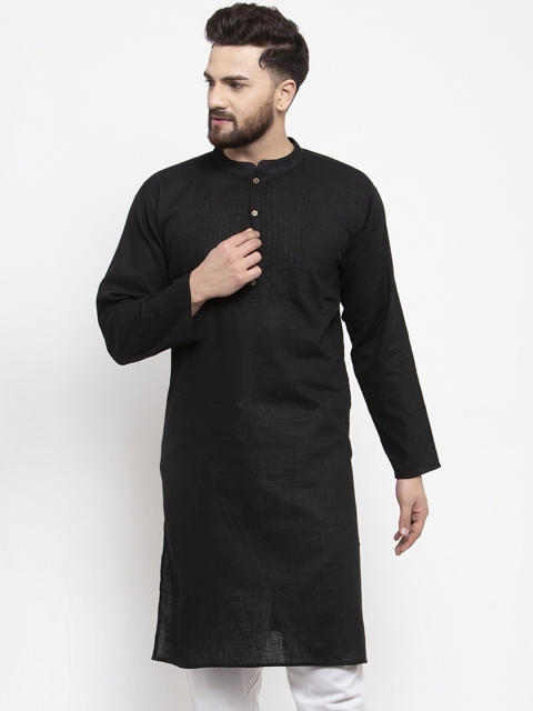 

Jompers Men Black Solid Straight Kurta