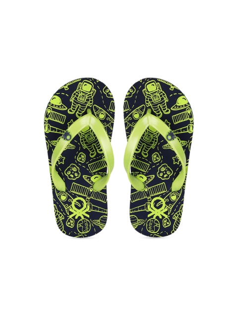 

United Colors of Benetton Boys Navy Blue & Lime Green Printed Thong Flip-Flops