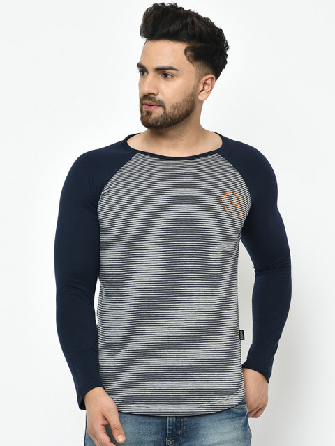 

Rigo Men Blue Striped Round Neck T-shirt
