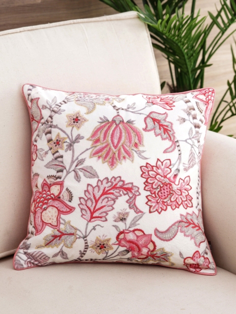 

Pure Home and Living Pink & White Embroidered Square Cushion Cover