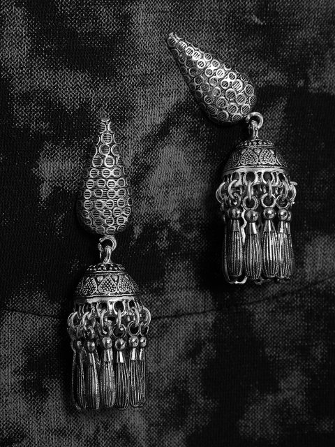 

ZeroKaata Silver-Toned Oxidised Classic Jhumkas