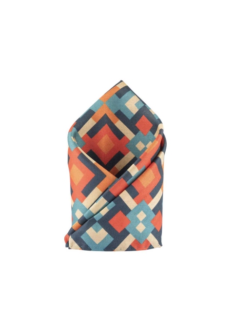 

The Tie Hub Men Orange & Green Square Printed Pocket Square