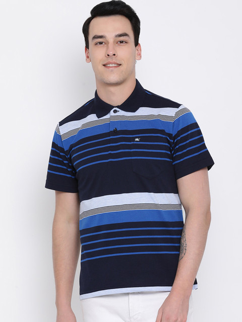 

Monte Carlo Men Navy Blue & White Striped Polo Collar T-shirt