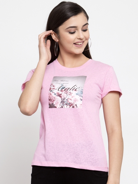 

Global Republic Women Pink Printed Round Neck T-shirt