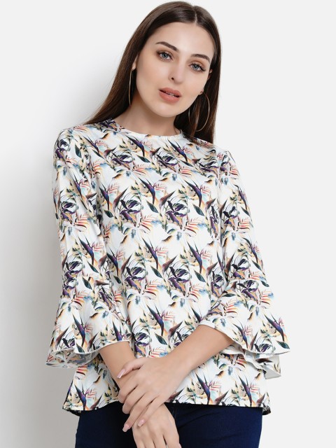 

Lady Stark Women Off-White & Navy Blue Printed Peplum Top